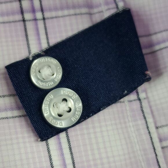 L Austin Reed LONDON BUTTON FRONT purple white PLAID MEN'S SHIRT Large - Picture 12 of 13